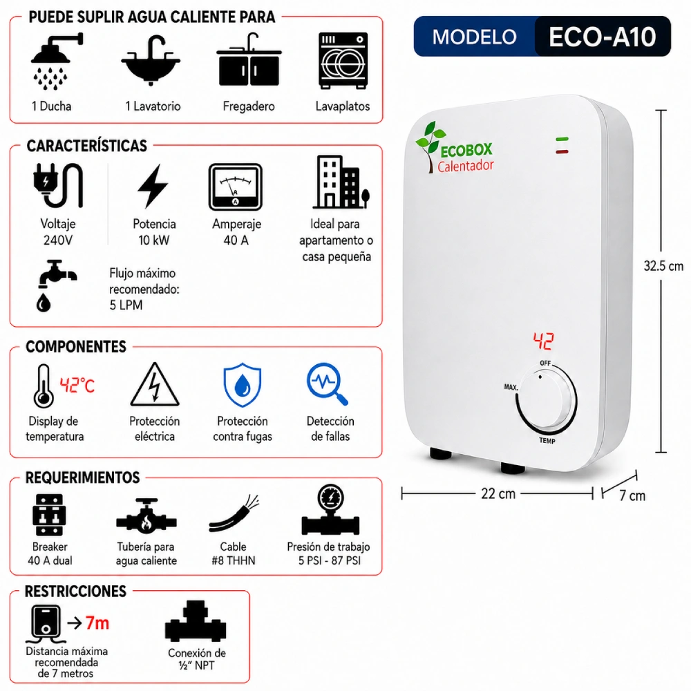 Calentador de agua eléctrico ECOBOX ECO-A10 – 10 kW - Imagen 2