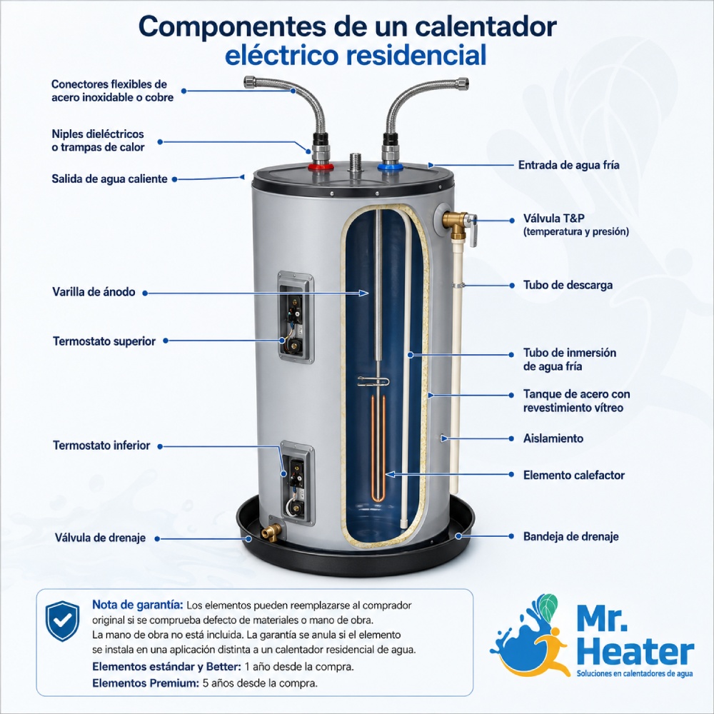 componentes de un boiler eléctrico tipo americano