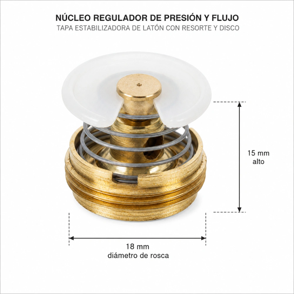 Núcleo regulador para calentador a gas con rosca de 18 mm y 15 mm de alto