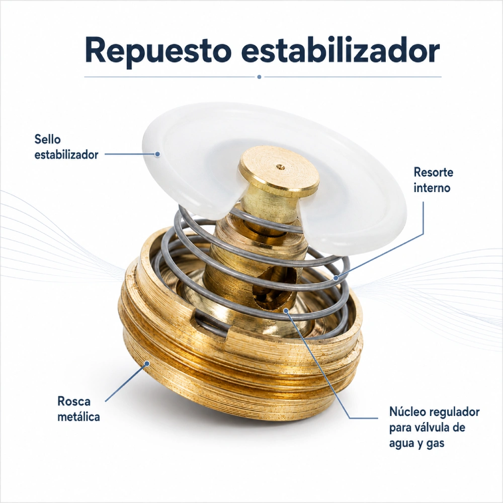 Repuesto estabilizador con resorte y núcleo regulador para válvula de agua y gas