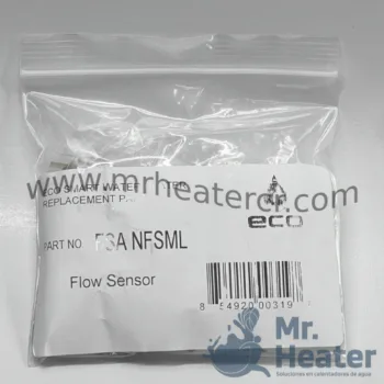 Empaque sellado del repuesto original EcoSmart Flow Sensor con etiqueta de fábrica.